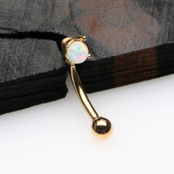 Detail View 1 of Golden Fire Opal Prong Set Sparkle Curved Barbell-White Opal